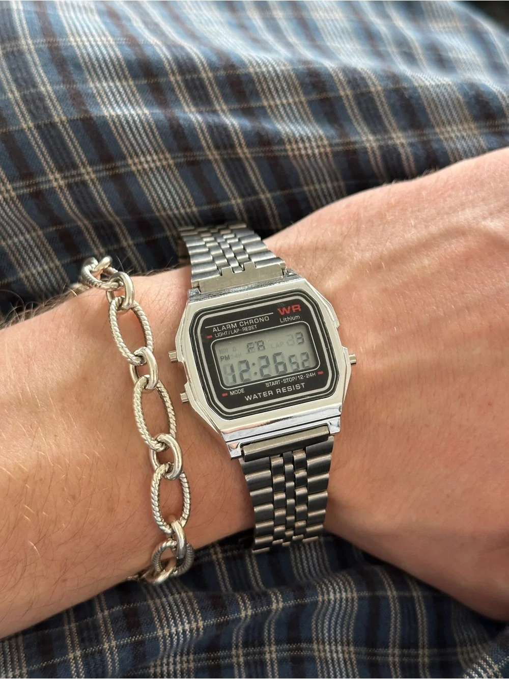 Stainless Steel Digital Alarm Chrono Watch - Silver